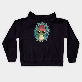 Little Cute Turtle with a SnapBack Hat Kids Hoodie